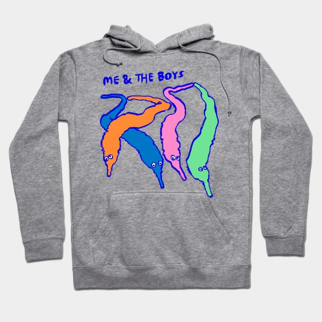 cute fuzzy worm on a string / me and the boys meme text Hoodie by mudwizard